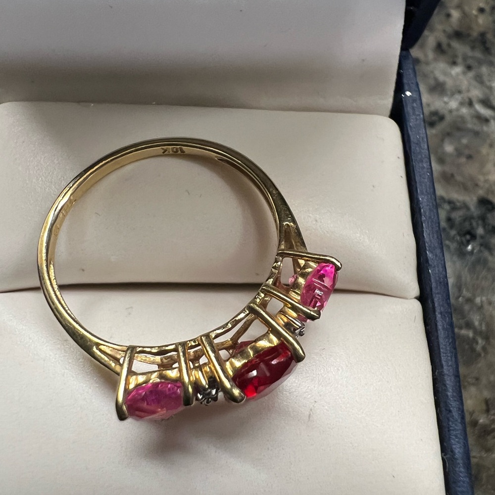Heart-Shaped Ruby and Sapphire Gemstone Ring with Diamond Accents - Picture 2 of 3